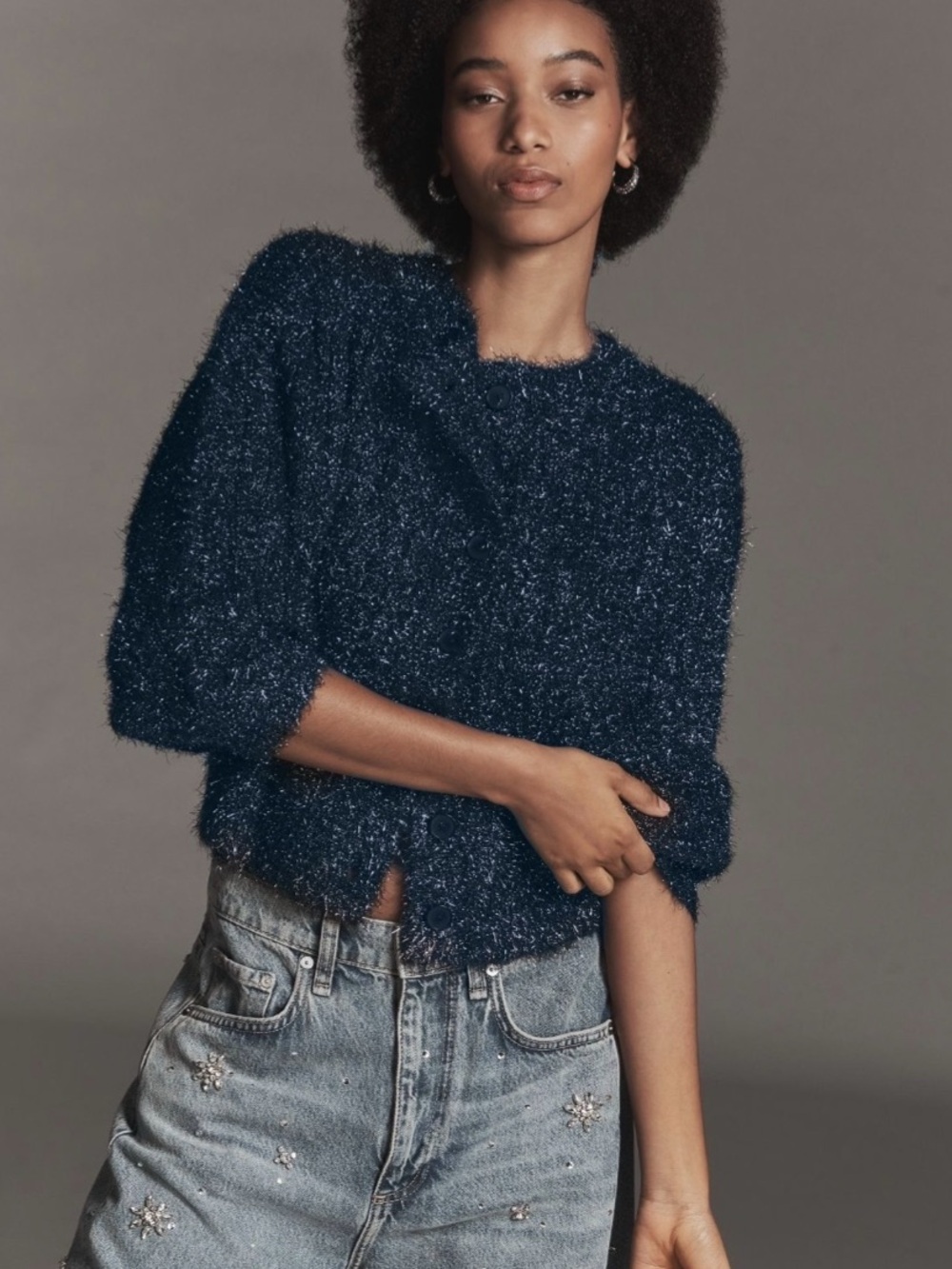 Anthropologie Boat-Neck Tinsel Cardigan Sweater Medium NWT